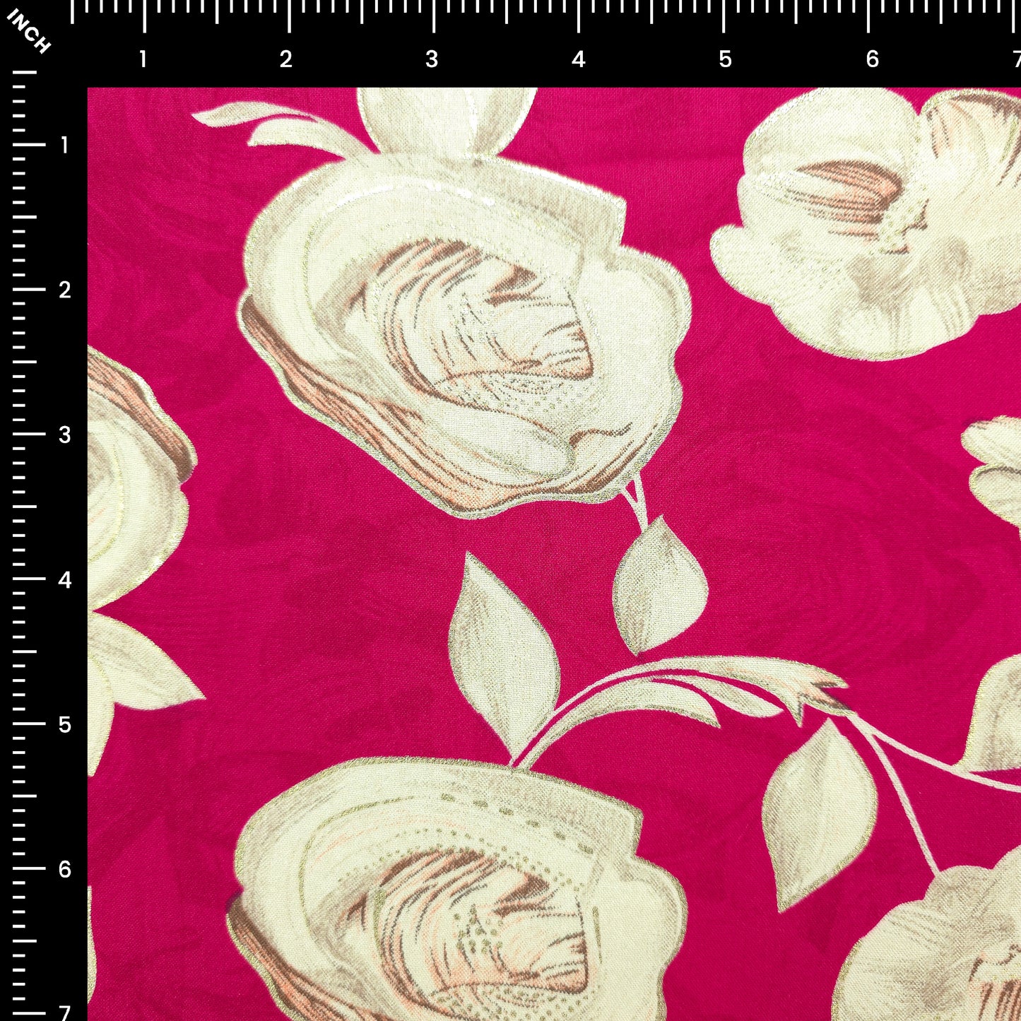 Rosewood Bloom Foil Printed Rayon Fabric