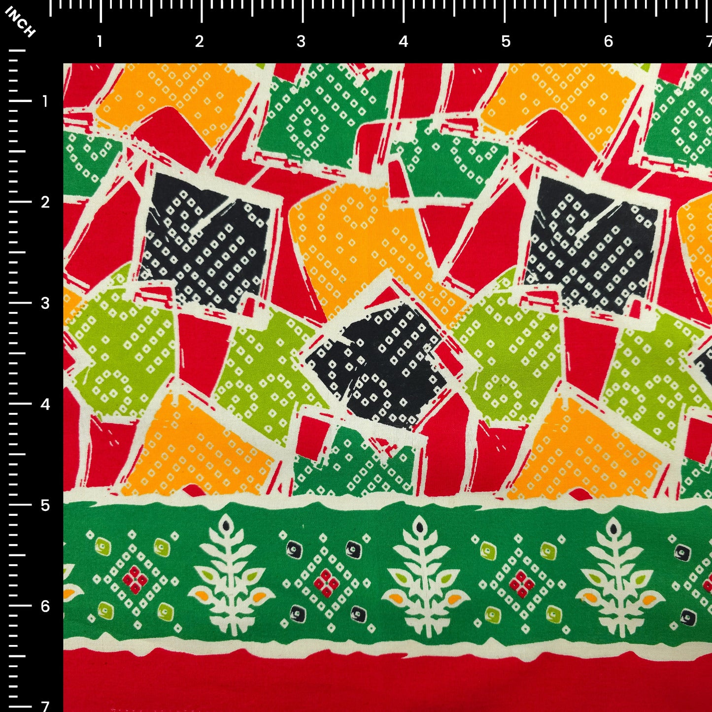 Jaipuri Patchwork Geometric Printed Poplin Fabric with Border