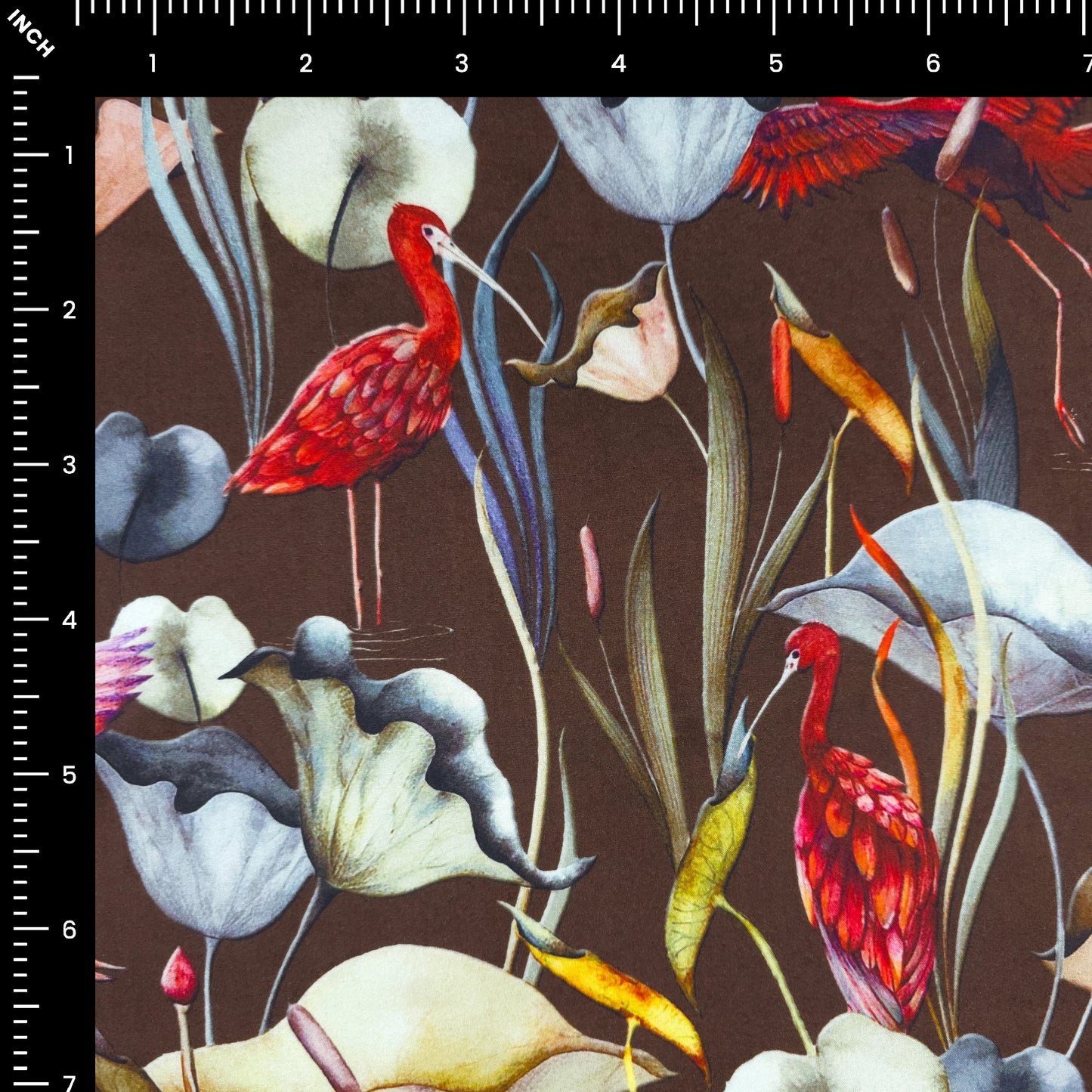 Elegant Crane Garden Printed Rayon Fabric