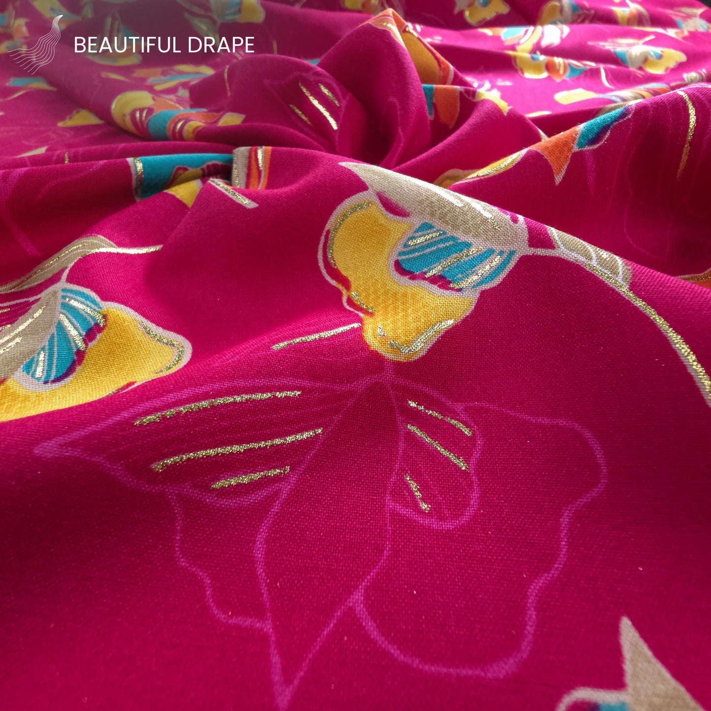 Royal Bloom Foil Printed Rayon Fabric
