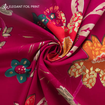 Blooming Grace Foil Printed Rayon Fabric