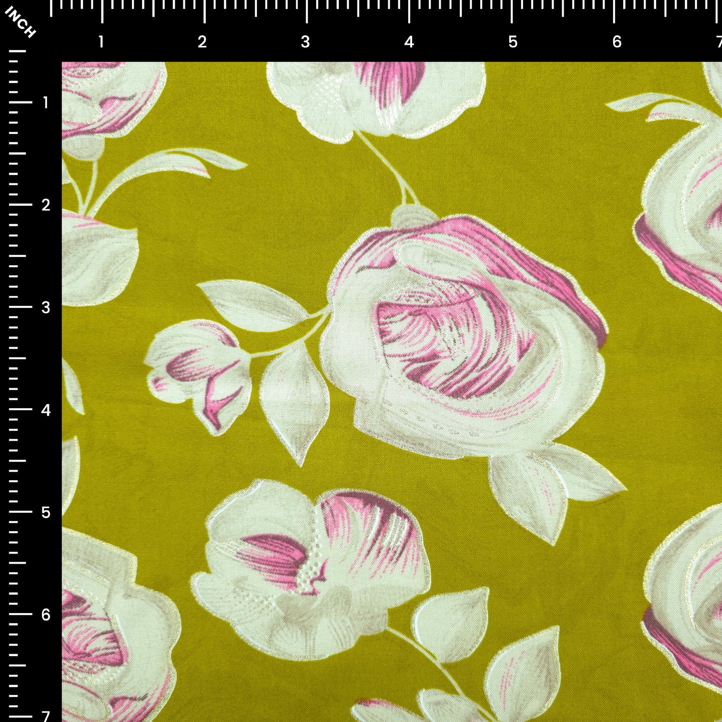 Rosewood Bloom Foil Printed Rayon Fabric