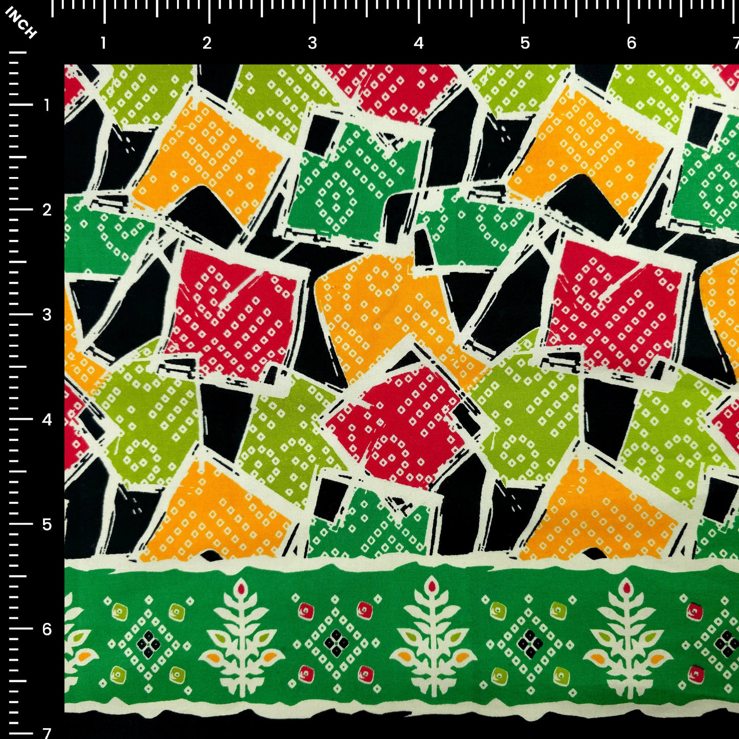 Jaipuri Patchwork Geometric Printed Poplin Fabric with Border