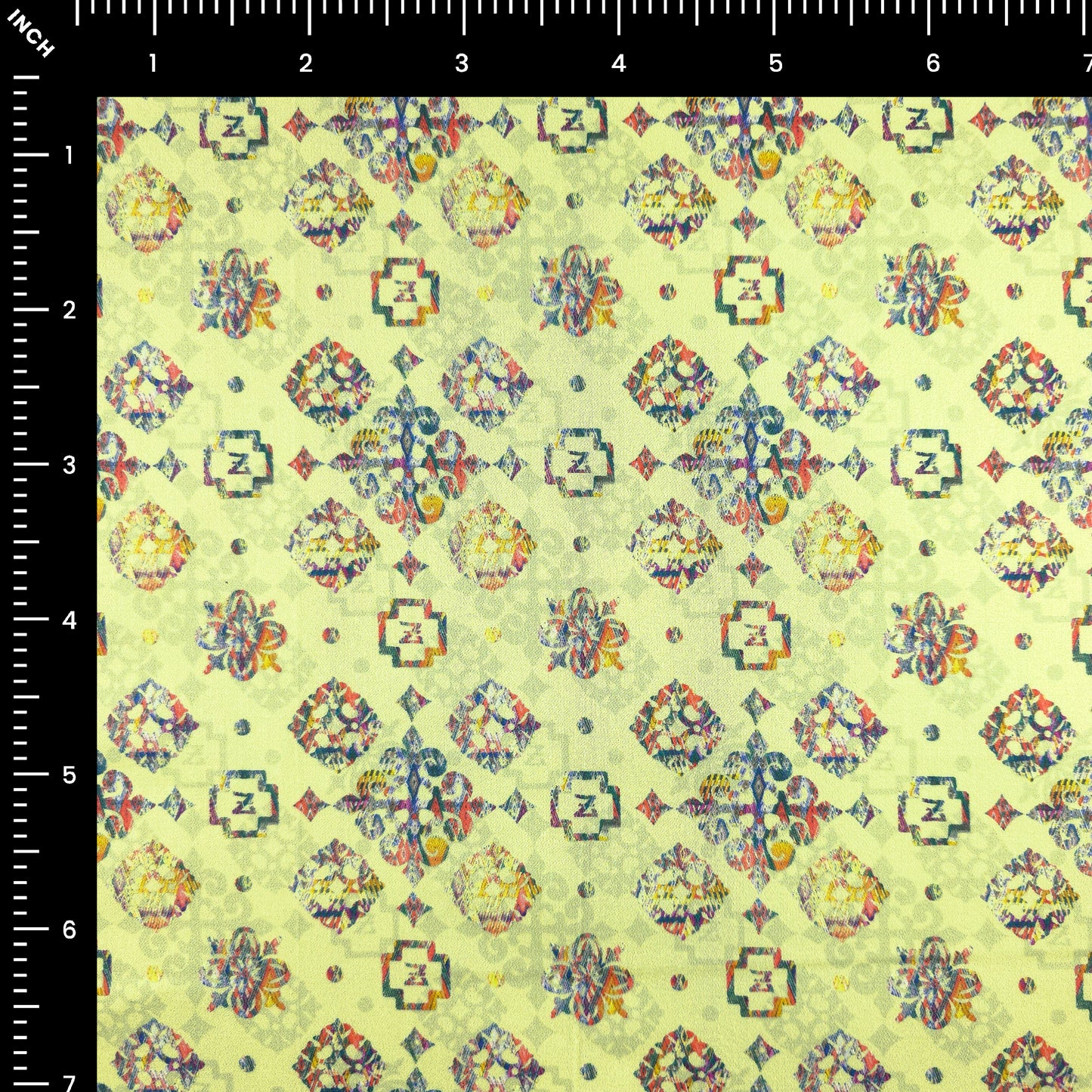 Ethnic Geometric Buta Printed Satin Fabric