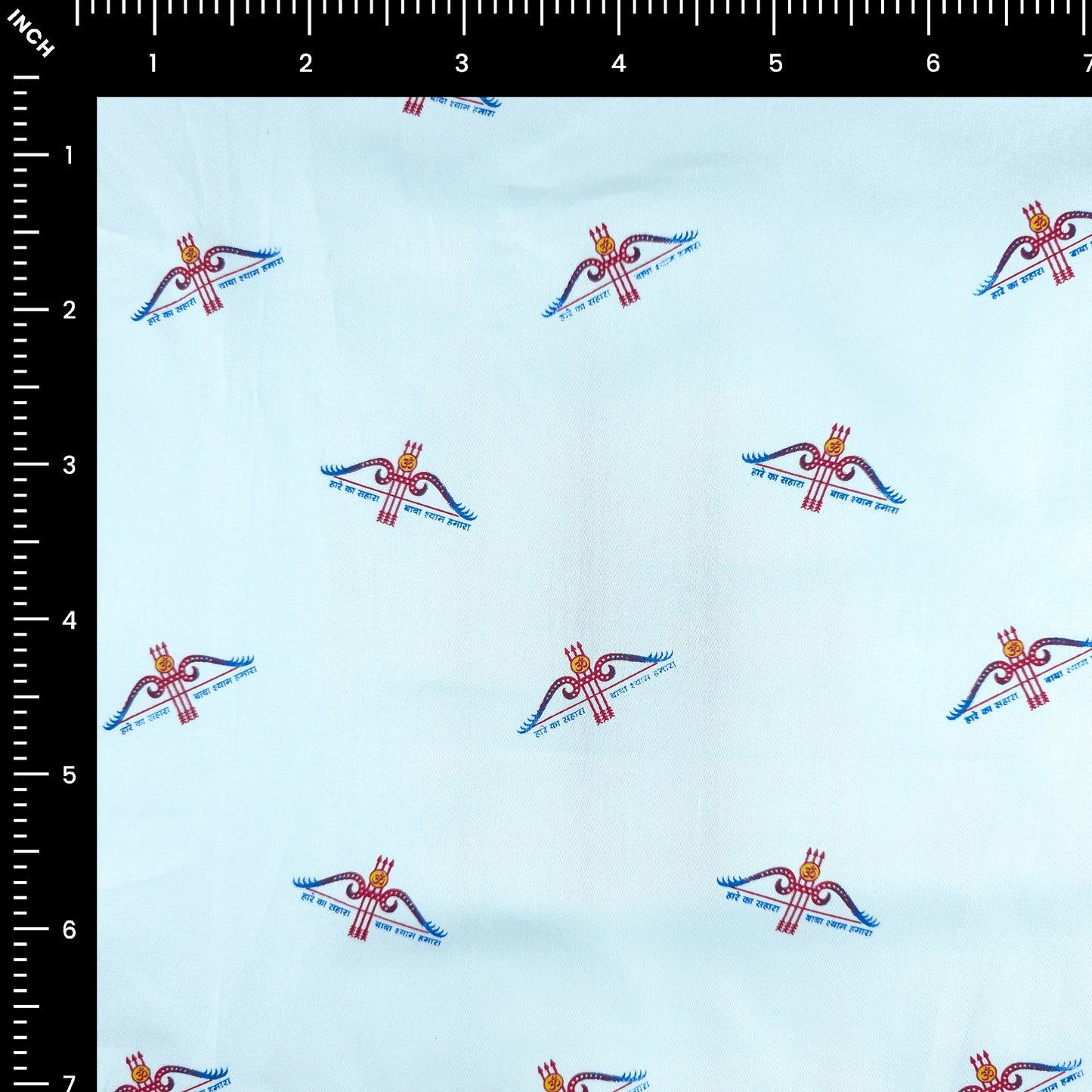 Divine Bow-Arrow Emblem Printed Satin Fabric