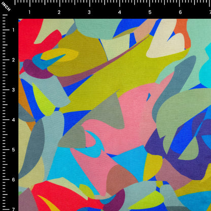 Abstract Multicolor Printed Muslin Fabric