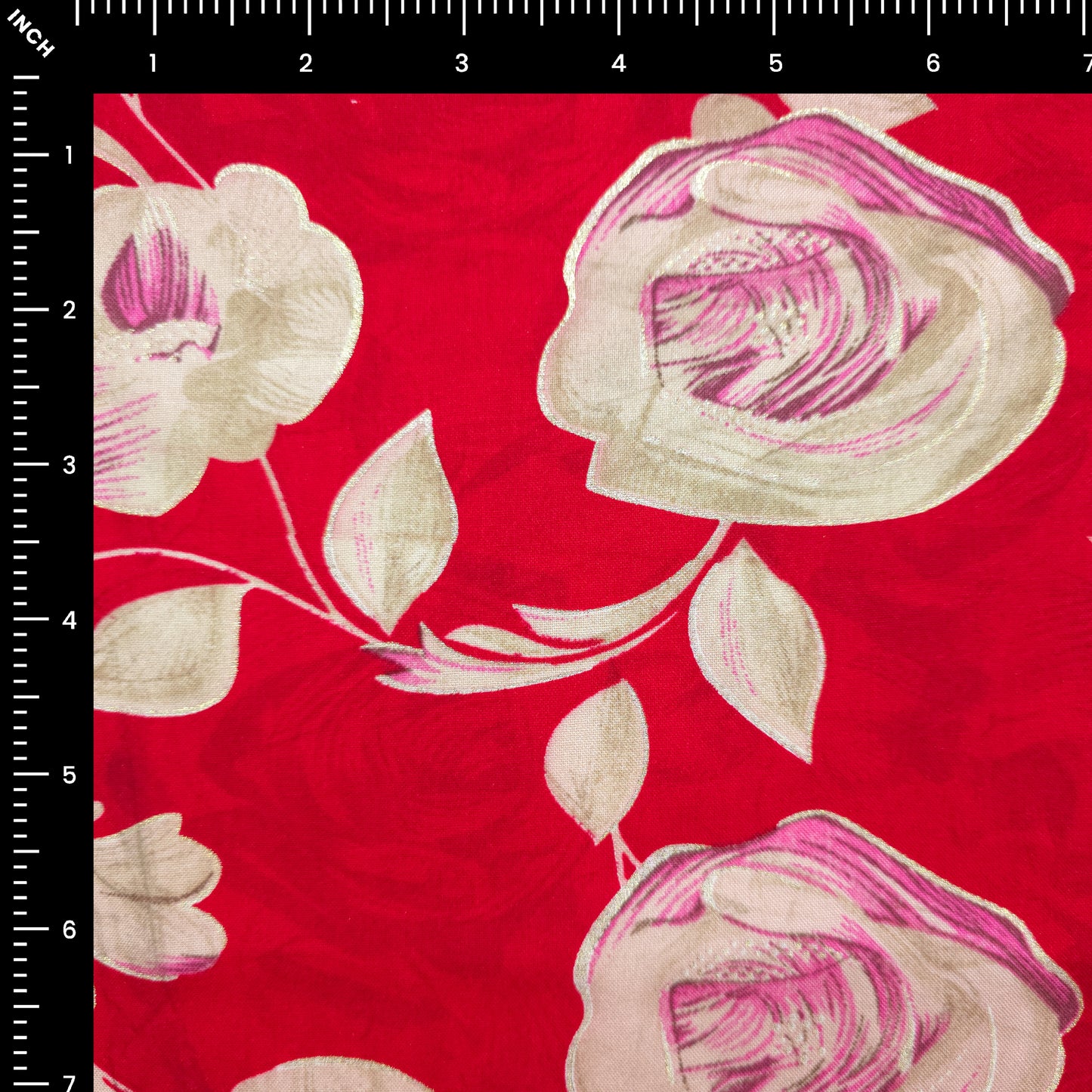 Rosewood Bloom Foil Printed Rayon Fabric