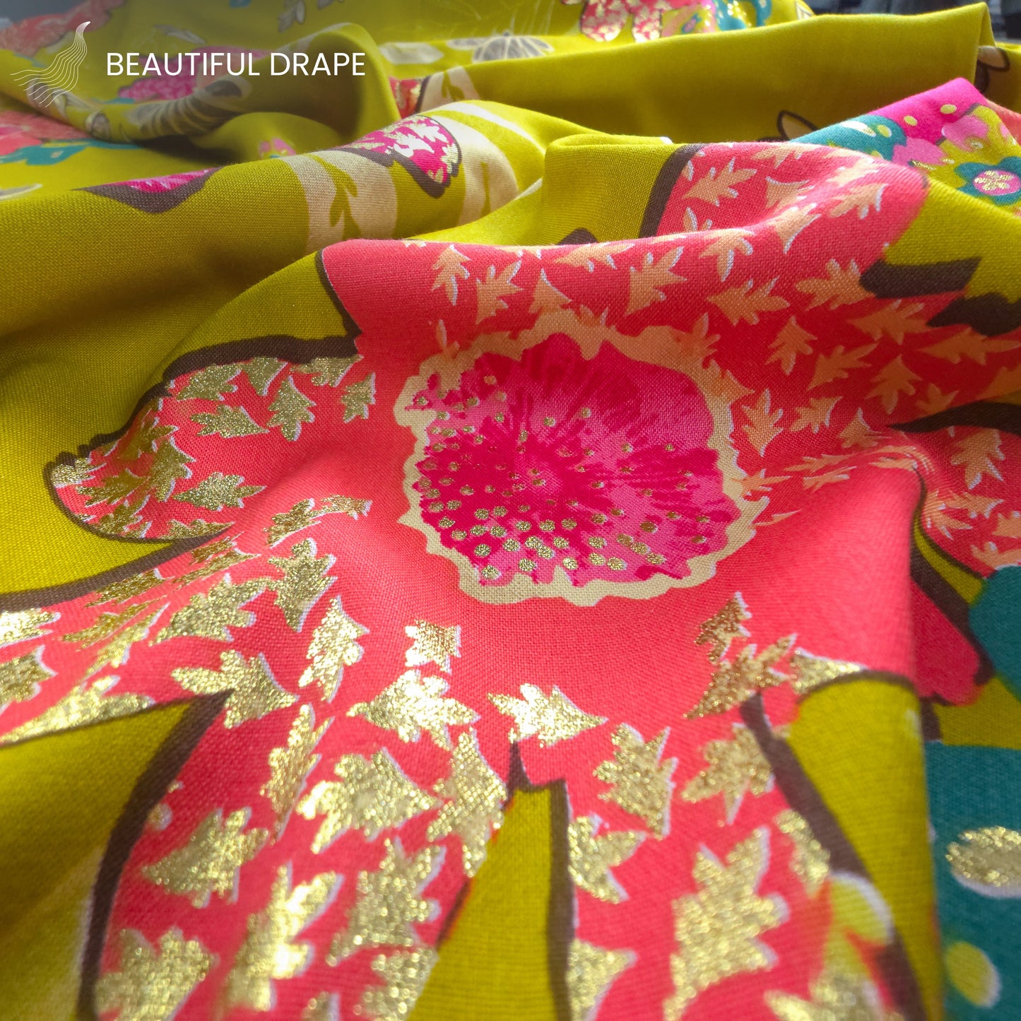 Blooming Grace Foil Printed Rayon Fabric