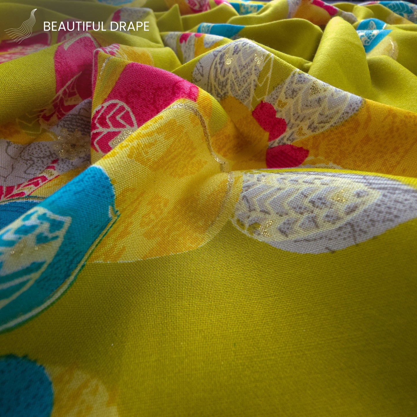 Regal Blossom Foil Printed Rayon Fabric