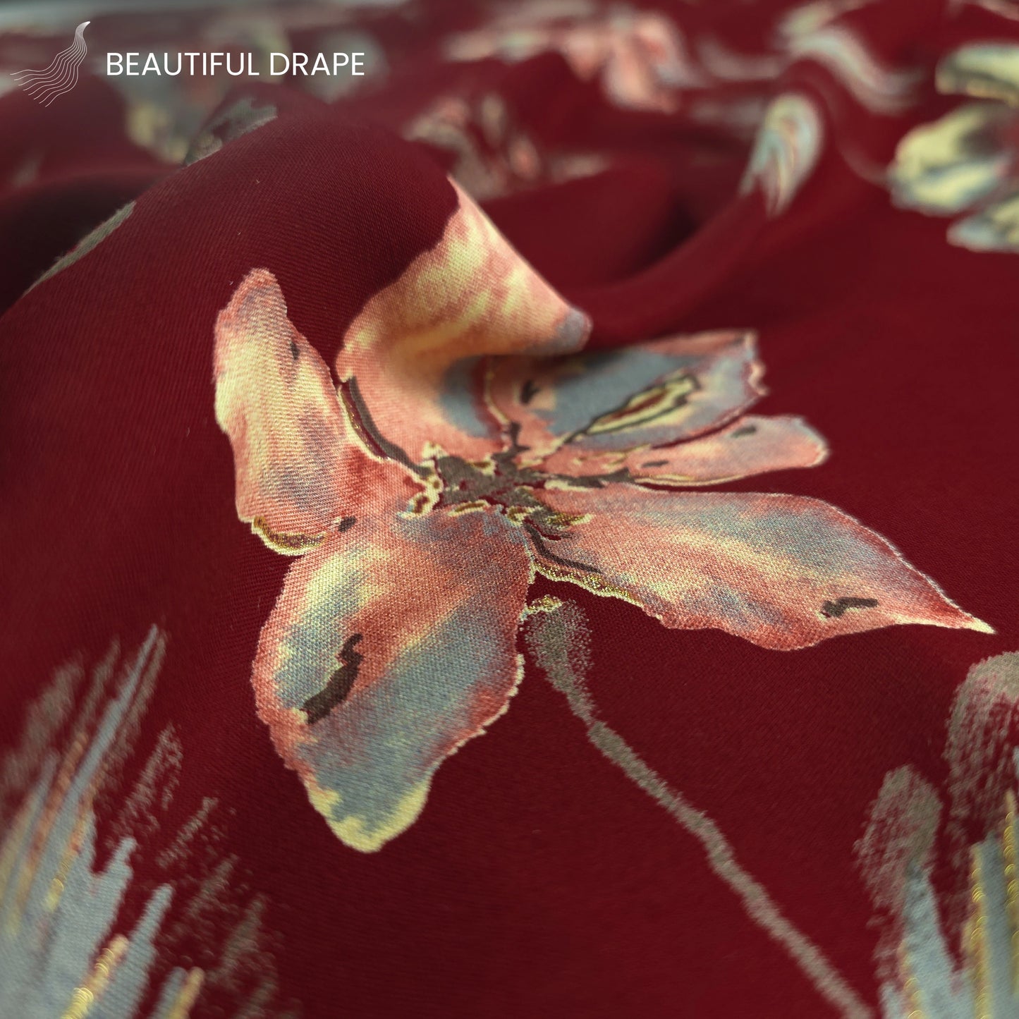 Vintage Bloom Foil Printed Rayon Fabric