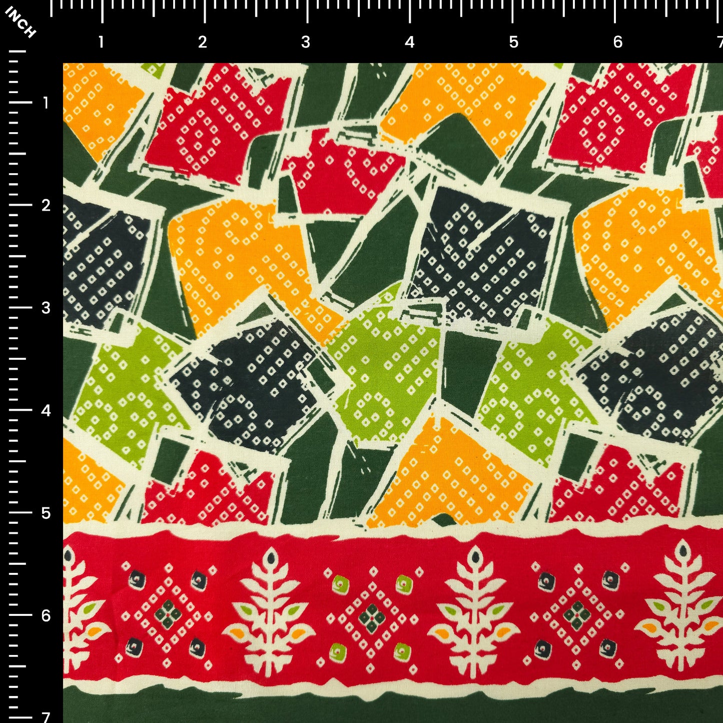 Jaipuri Patchwork Geometric Printed Poplin Fabric with Border