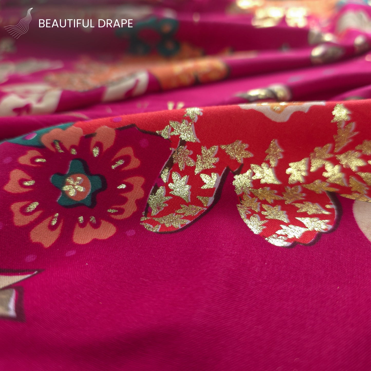 Blooming Grace Foil Printed Rayon Fabric