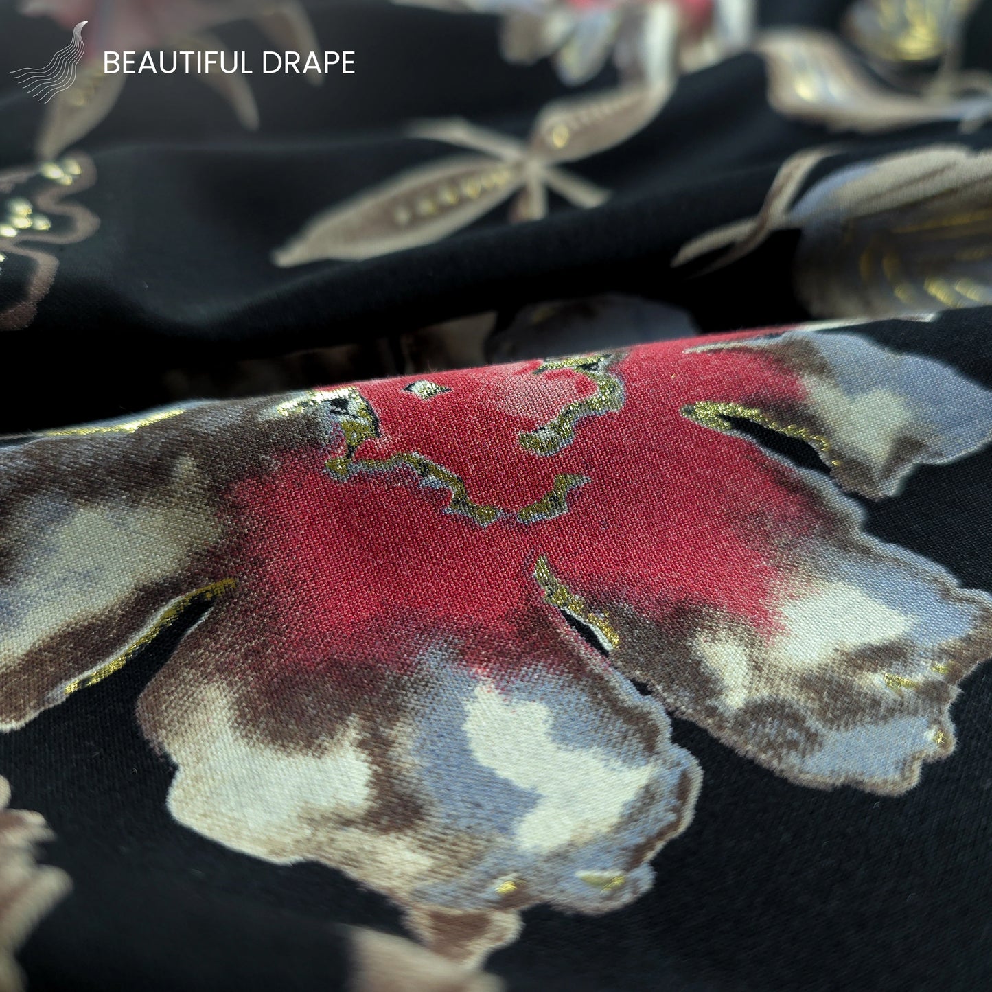 Vintage Bloom Foil Printed Rayon Fabric