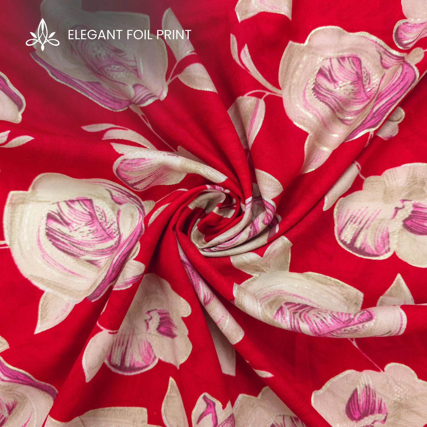 Rosewood Bloom Foil Printed Rayon Fabric