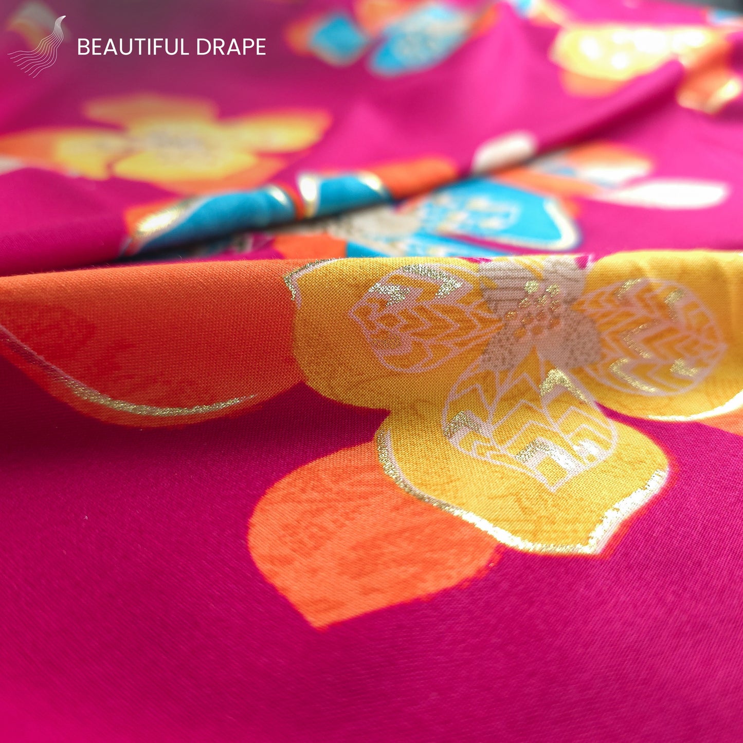 Regal Blossom Foil Printed Rayon Fabric