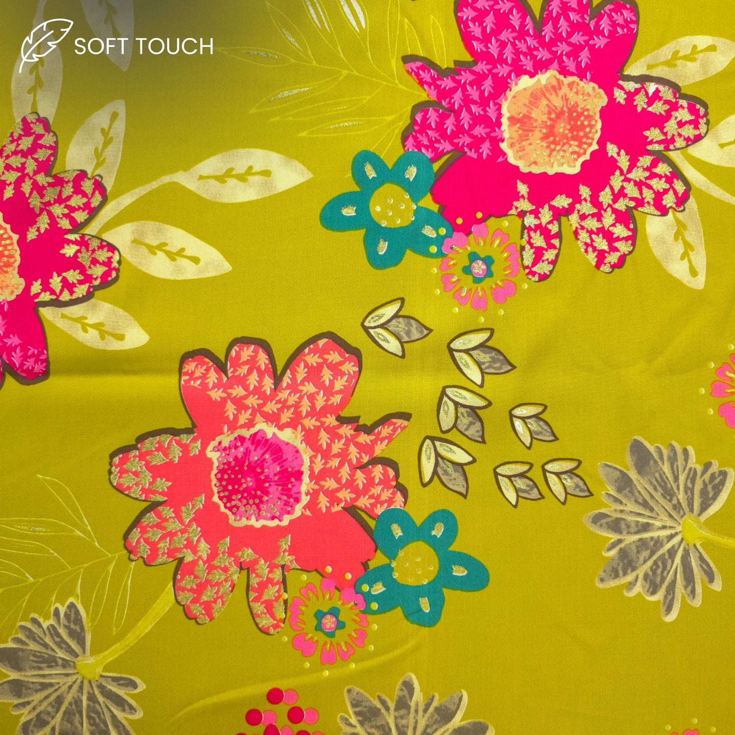 Blooming Grace Foil Printed Rayon Fabric