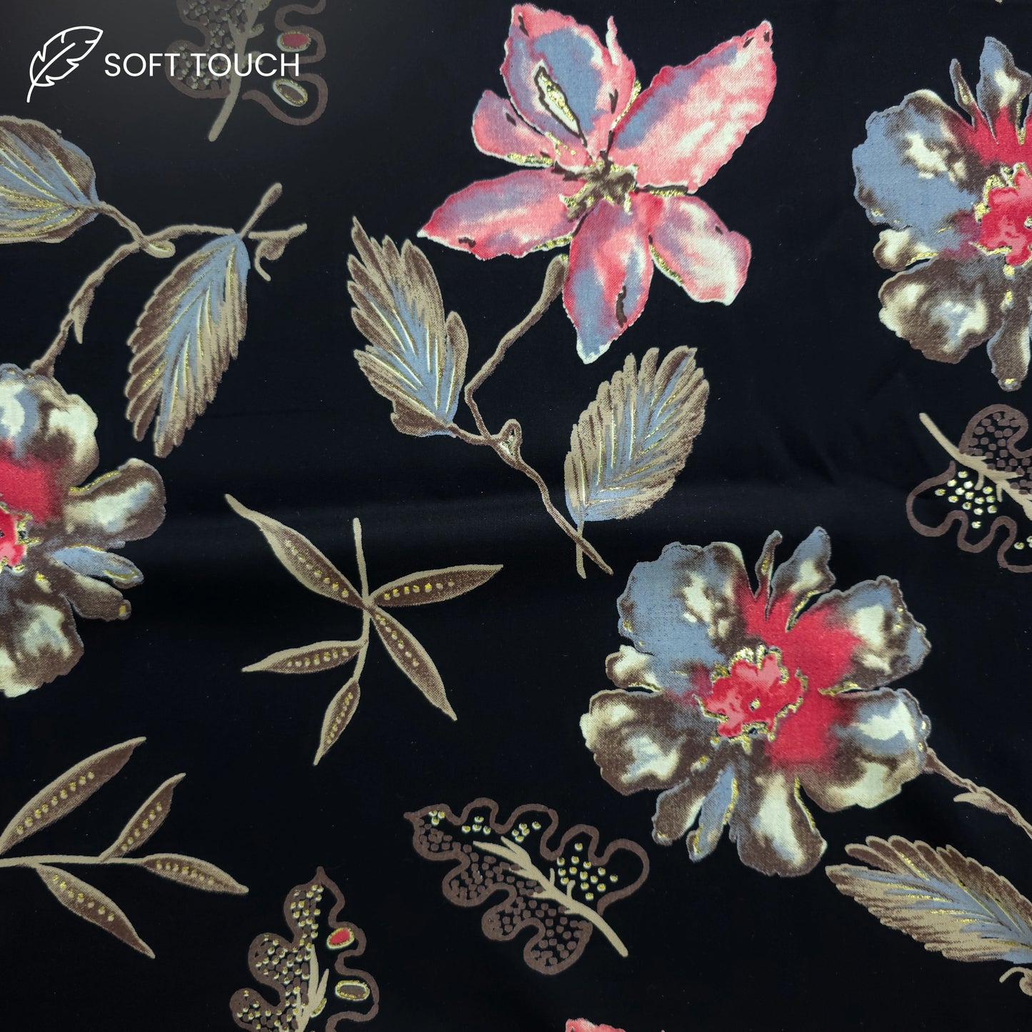 Vintage Bloom Foil Printed Rayon Fabric