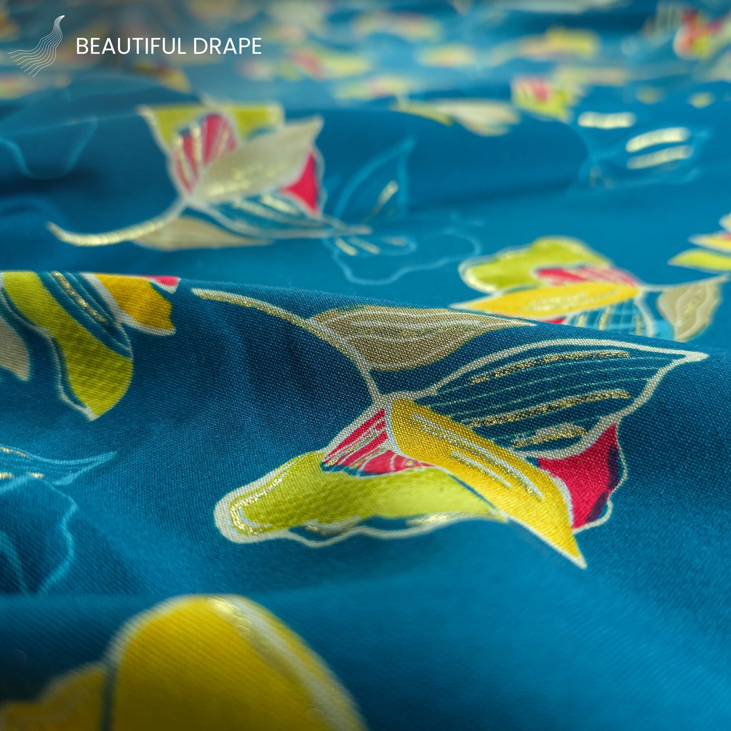 Royal Bloom Foil Printed Rayon Fabric