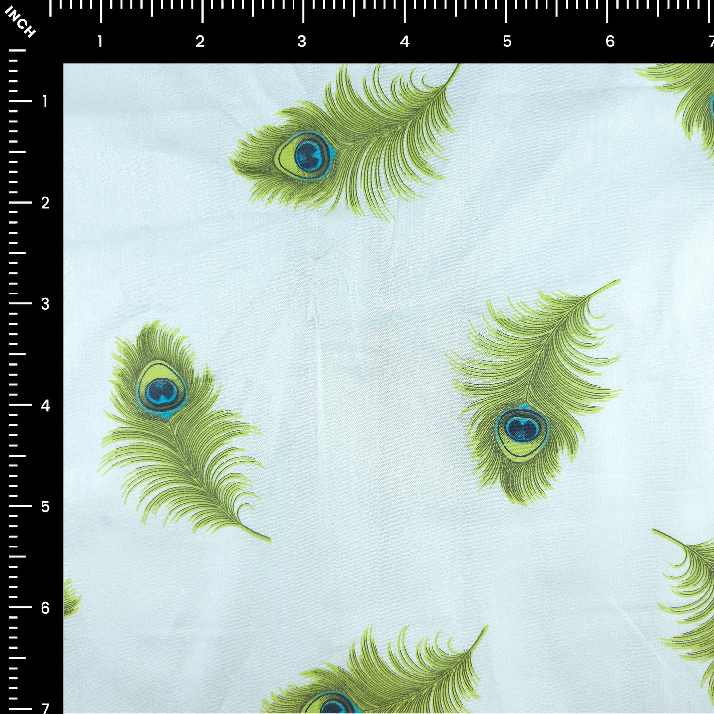 Elegant Peacock Feather Printed Satin Fabric