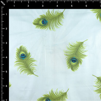 Elegant Peacock Feather Printed Satin Fabric