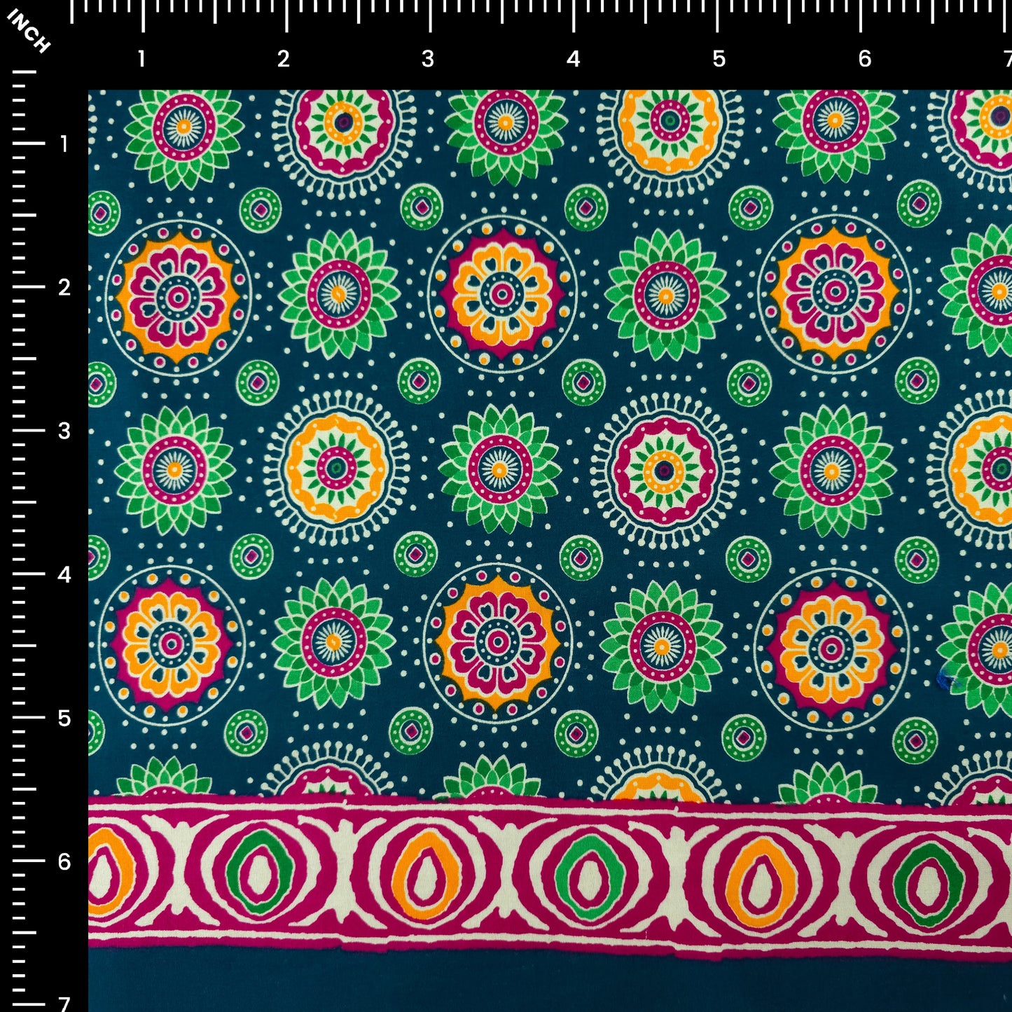 Jaipuri Floral Medallion Printed Poplin Fabric with Border