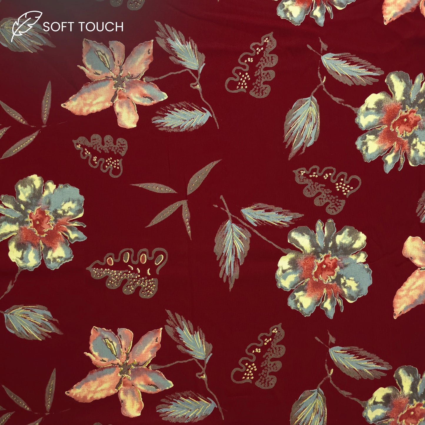 Vintage Bloom Foil Printed Rayon Fabric