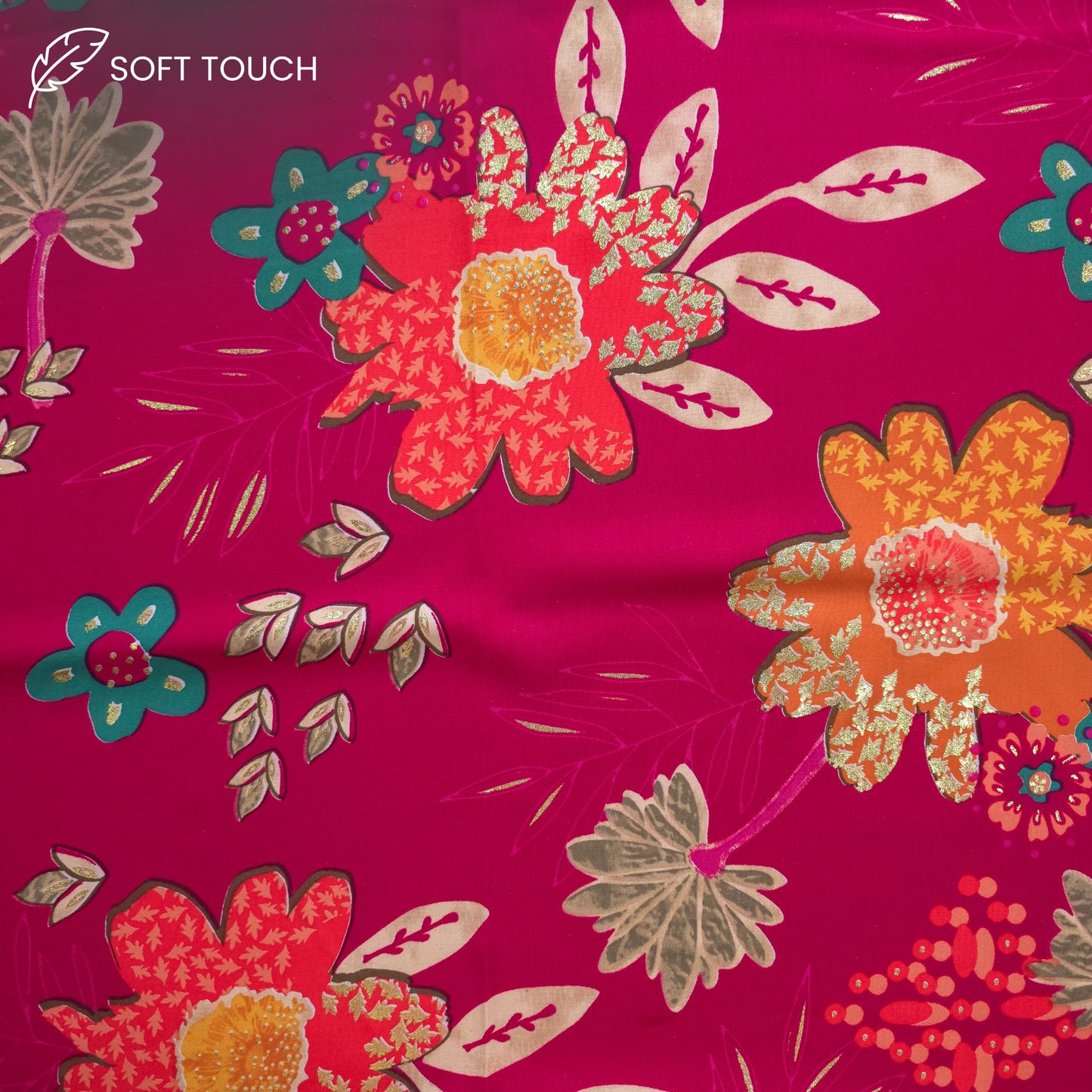 Blooming Grace Foil Printed Rayon Fabric