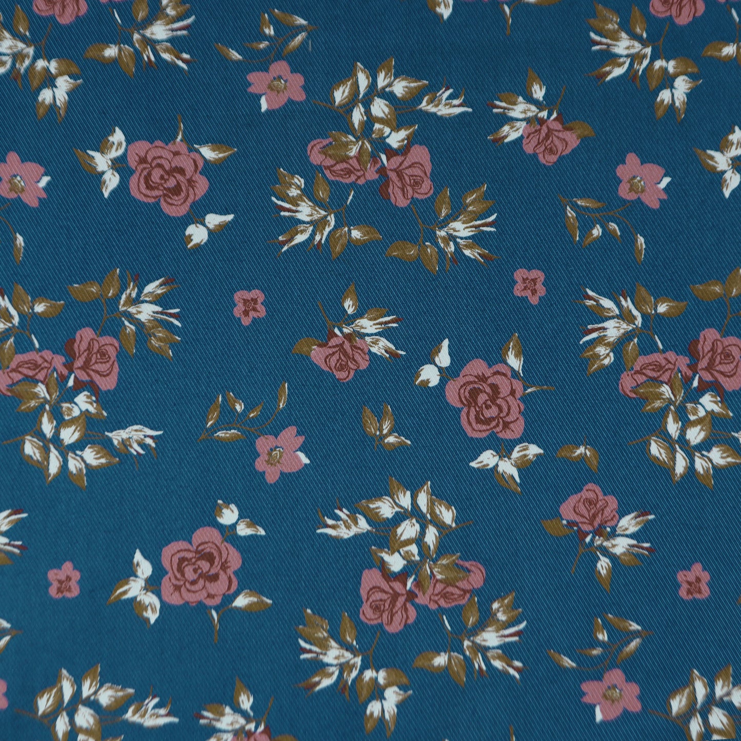 Premium Turquoise Floral Printed Cavalry Twill Fabric