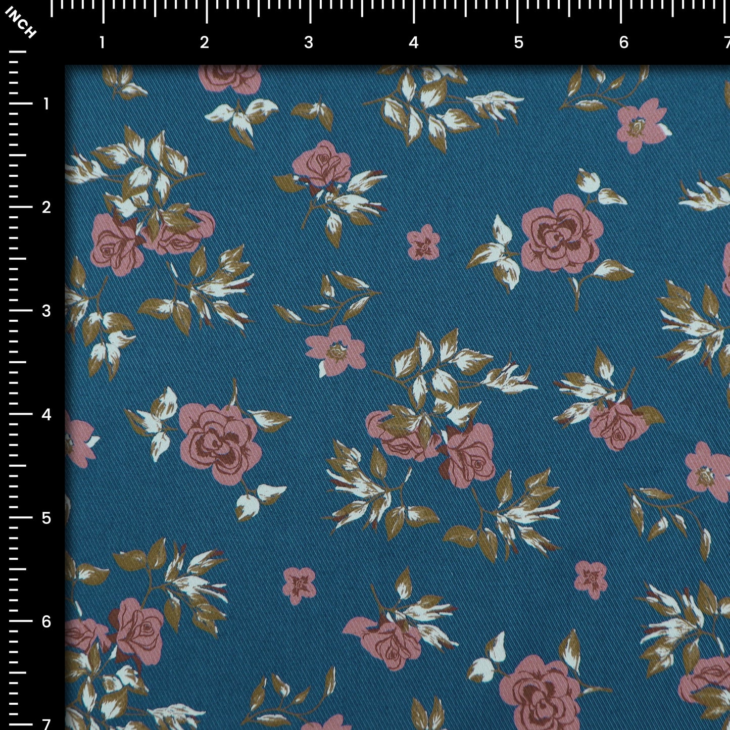 Premium Turquoise Floral Printed Cavalry Twill Fabric