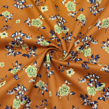 Premium Turquoise Floral Printed Cavalry Twill Fabric