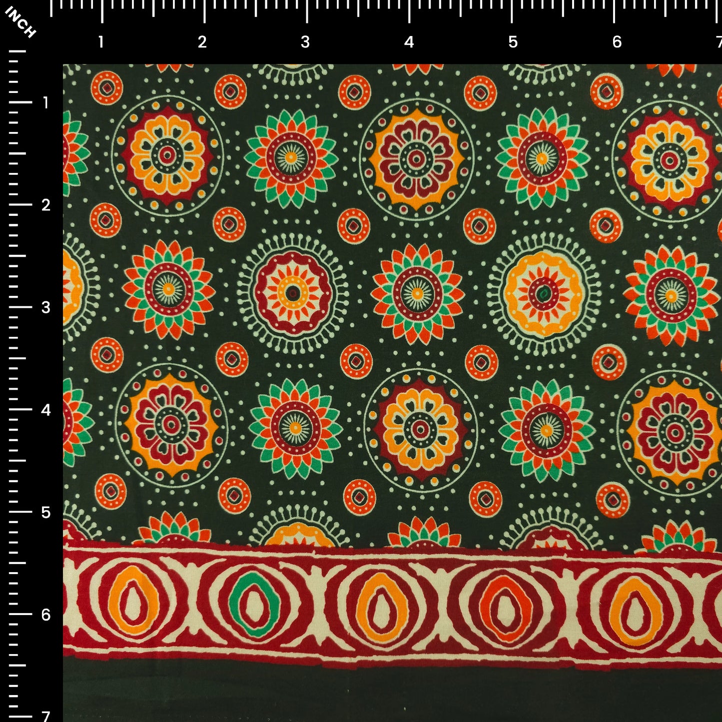 Jaipuri Floral Medallion Printed Poplin Fabric with Border