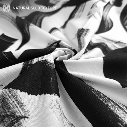 Inkstroke Geometry Printed Cotton Slub Fabric
