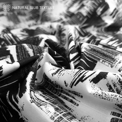 Urban Brush Grid Printed Cotton Slub Fabric