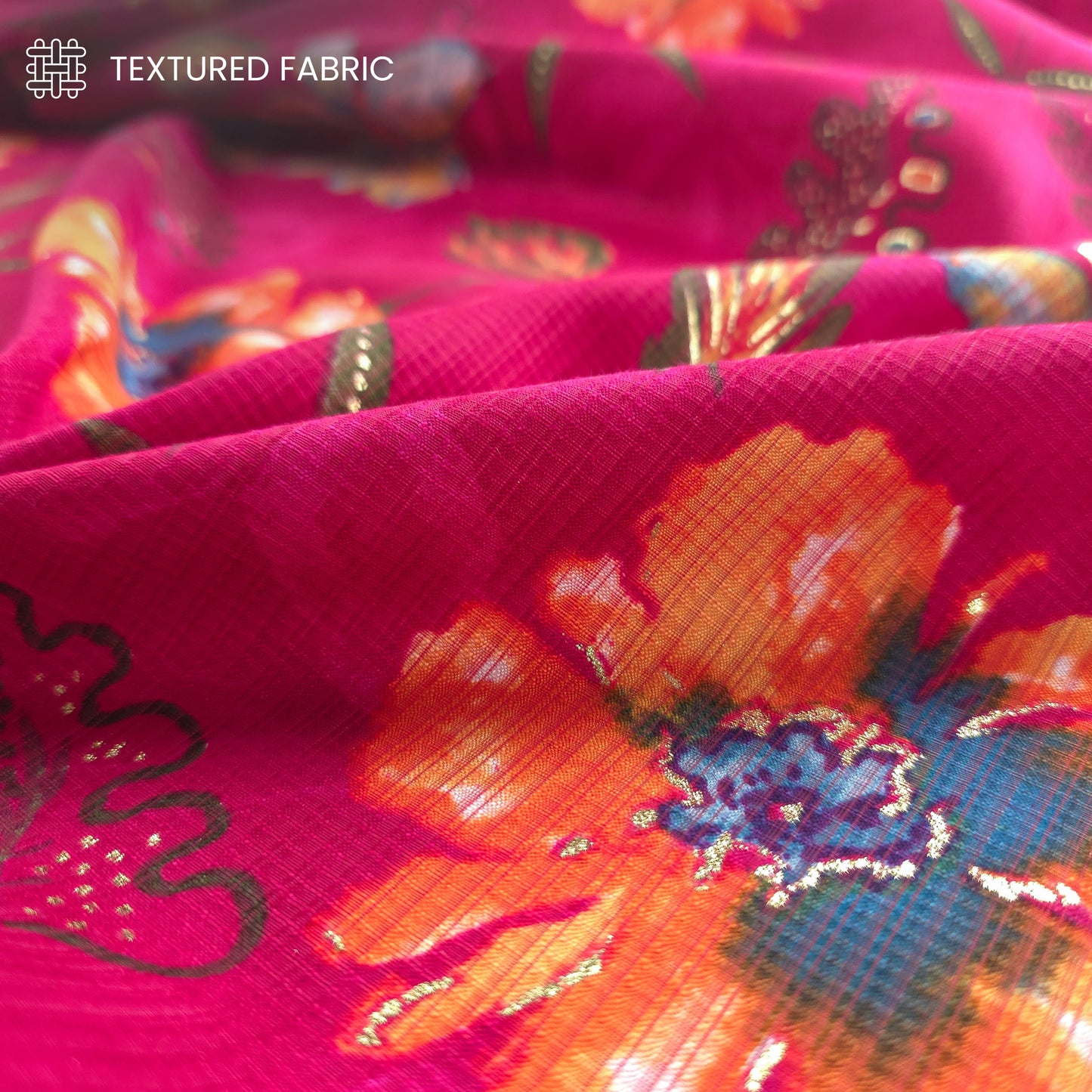 Floral Elegance Foil Printed Berlin Viscose Fabric