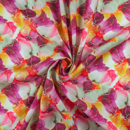 Vibrant Watercolor Floral Printed Muslin Fabric