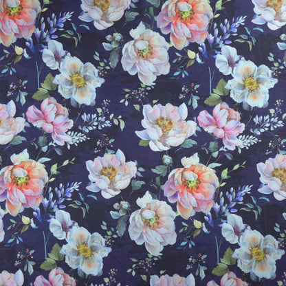 Elegant Blossom Garden Printed Muslin Fabric