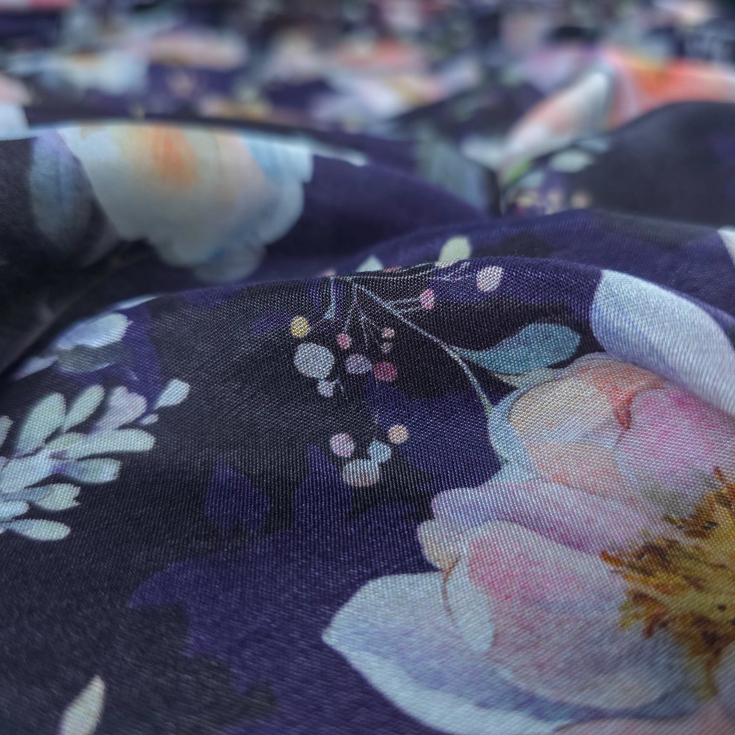 Elegant Blossom Garden Printed Muslin Fabric