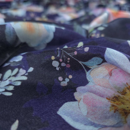 Elegant Blossom Garden Printed Muslin Fabric