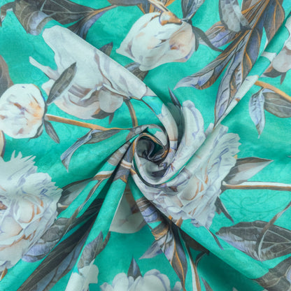 Graceful Peony Vine Printed Muslin Fabric