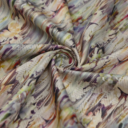 Abstract Floral Textured Satin Fabric