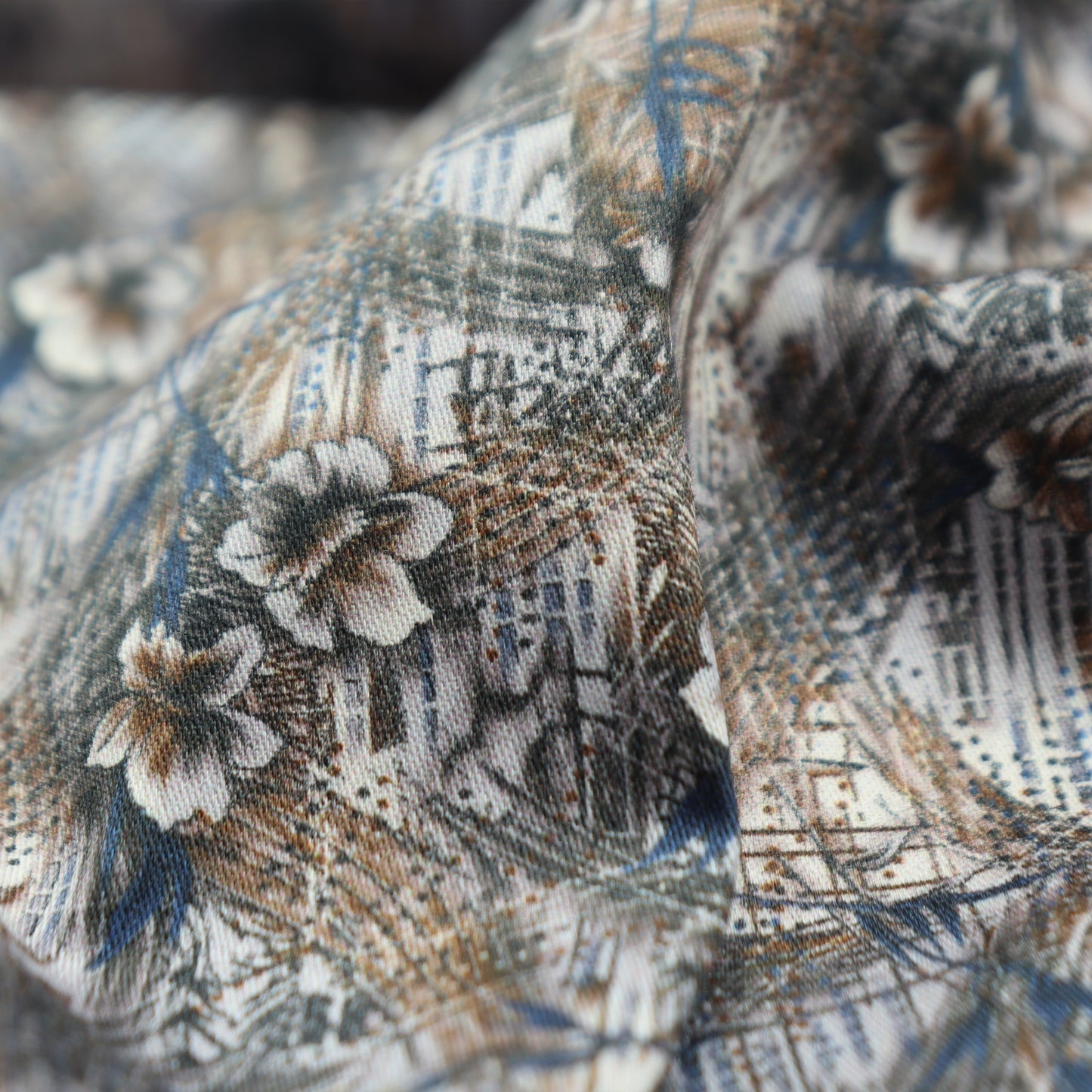 Abstract Floral Brushwork Satin Fabric