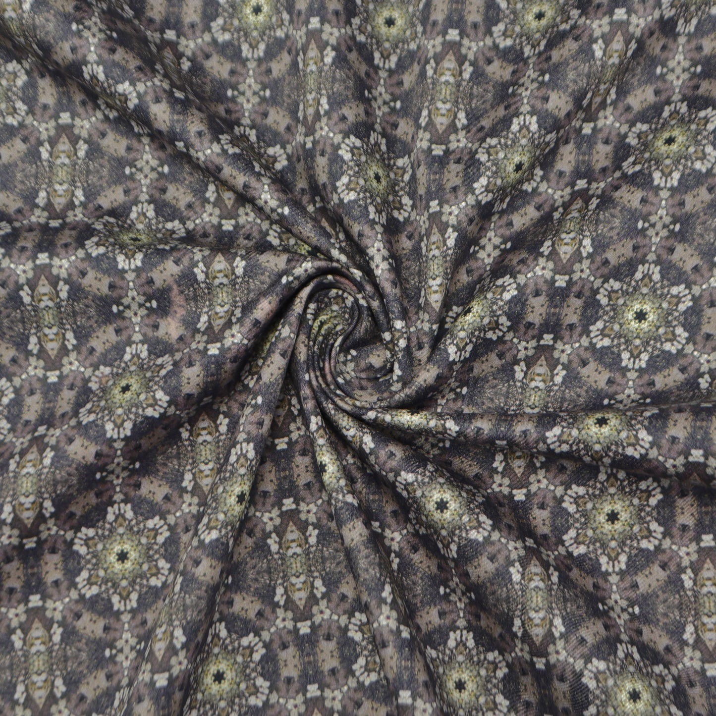 Intricate Kaleidoscopic Satin Fabric