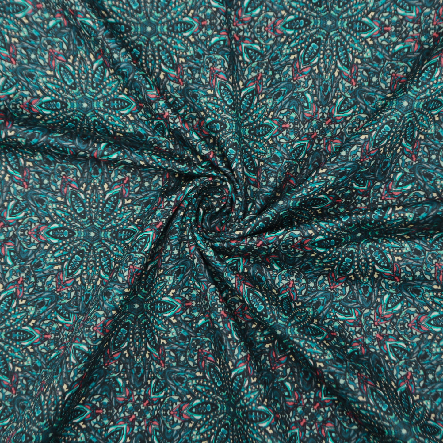 Intricate Kaleidoscopic Motif Satin Fabric