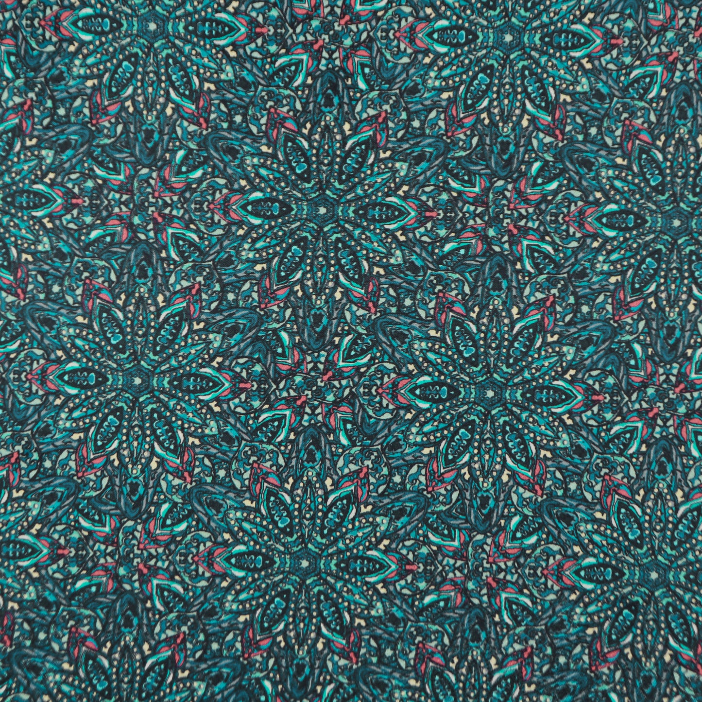 Intricate Kaleidoscopic Motif Satin Fabric