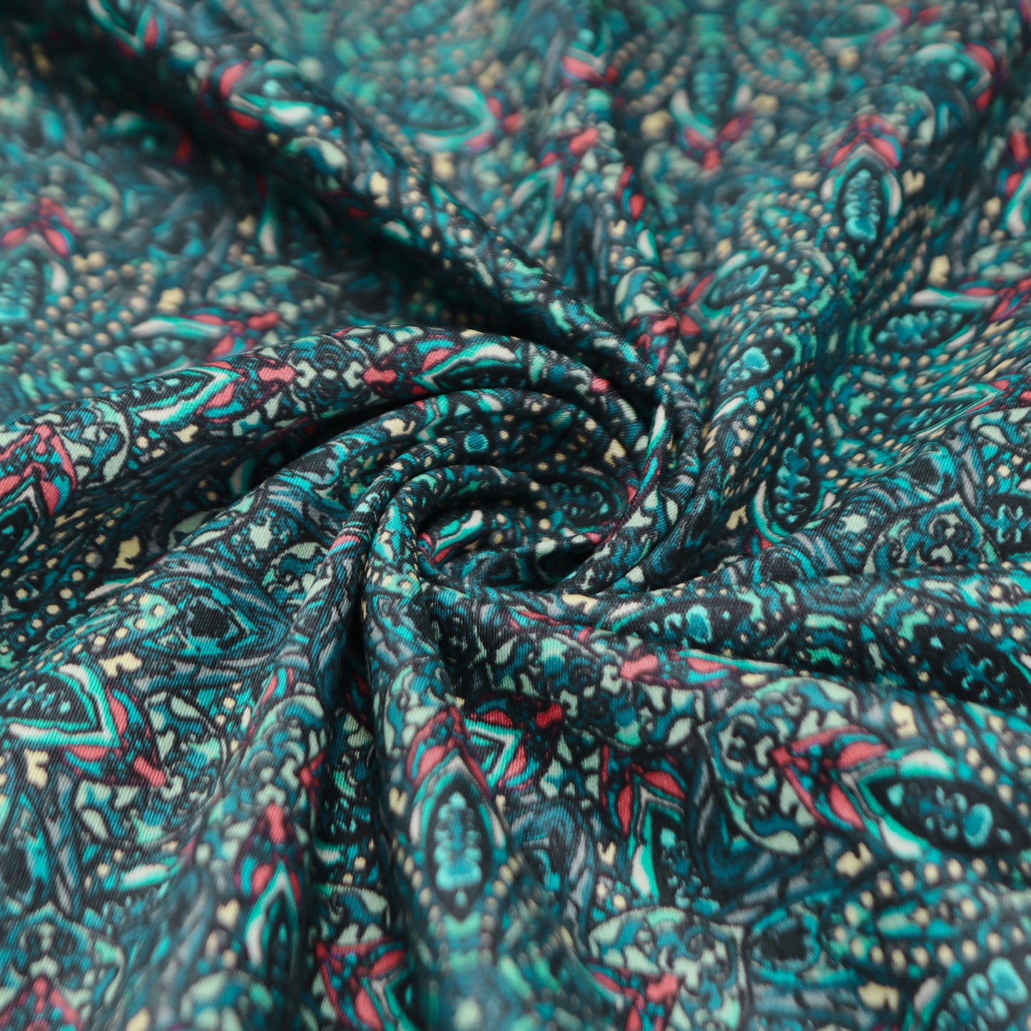 Intricate Kaleidoscopic Motif Satin Fabric