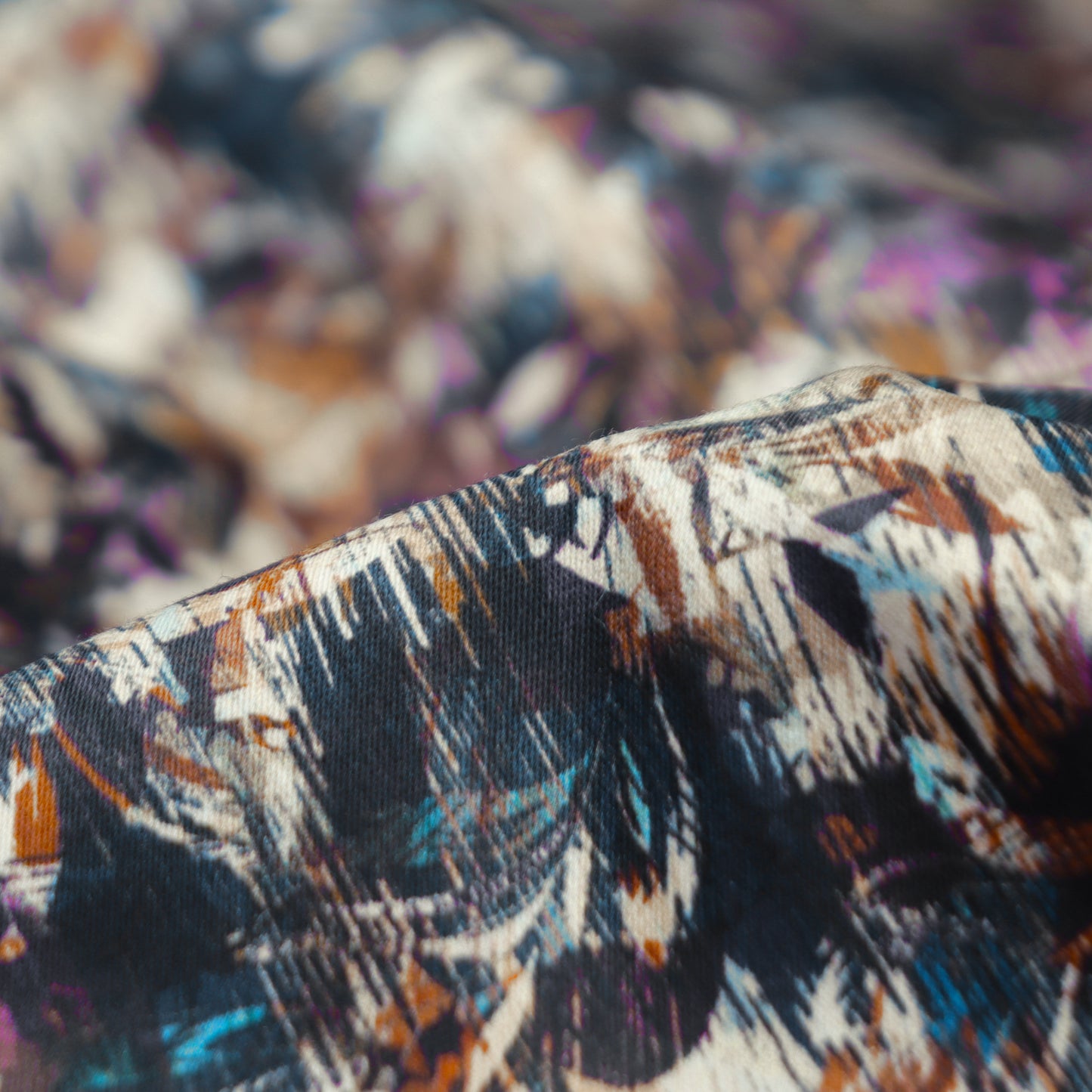 Expressive Botanical Brush Satin Fabric