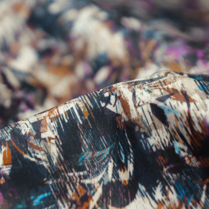 Expressive Botanical Brush Satin Fabric