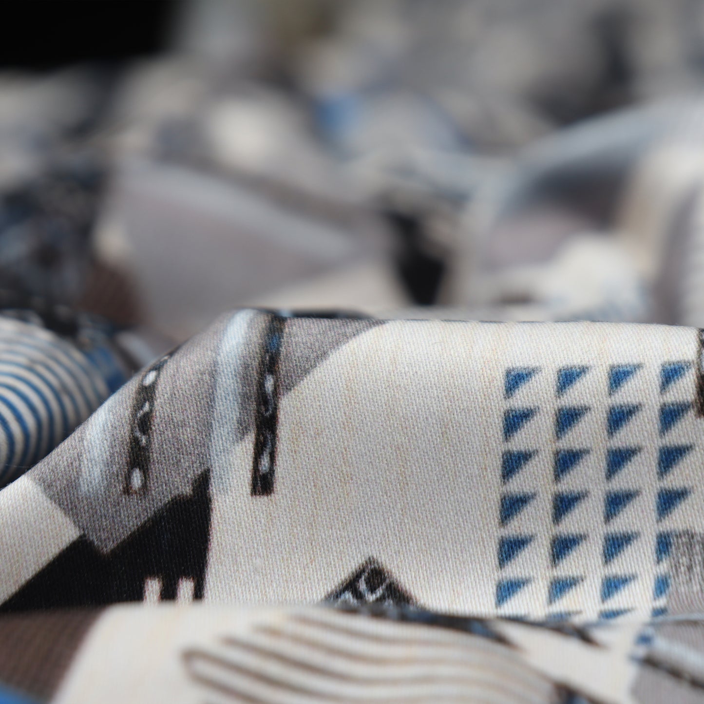 Abstract Geometric Panel Satin Fabric