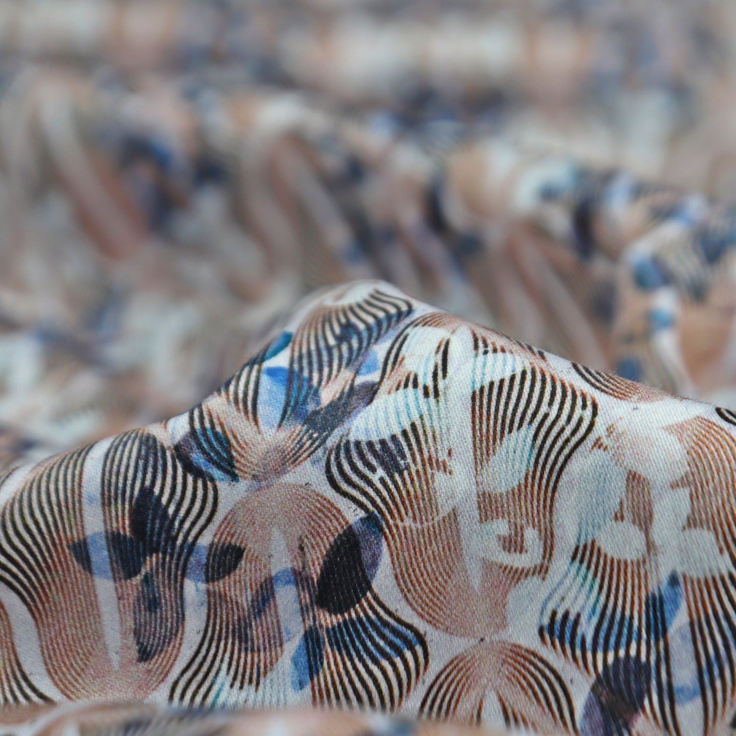 Fluid Line Motif Satin Fabric