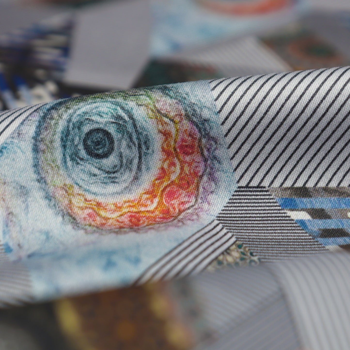 Abstract Kaleidoscopic Geometry Satin Fabric